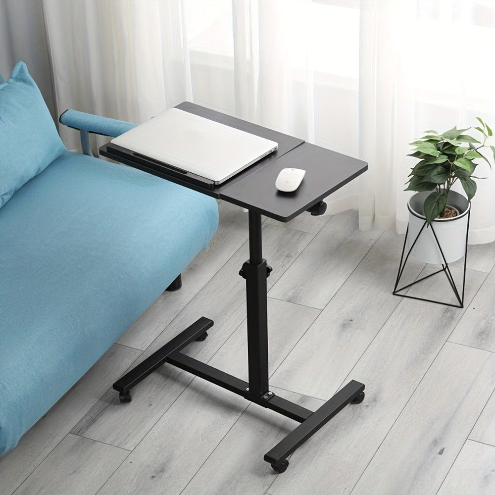 Escritorio Ajustable para Laptop, 60 X 34.5 X 58-90 Cm, Mesa Plegable para Cama, Mesa de Sofá con Ruedas, Soporte Elevable para Laptop Giratorio 360 Grados, Escritorio de Madera para Sofá y Laptop