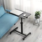 Escritorio Ajustable para Laptop, 60 X 34.5 X 58-90 Cm, Mesa Plegable para Cama, Mesa de Sofá con Ruedas, Soporte Elevable para Laptop Giratorio 360 Grados, Escritorio de Madera para Sofá y Laptop