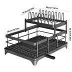 Escurridor de platos grande con bandeja de drenaje, escurridor de platos de acero al carbono para encimera de cocina, escurridor de platos extraíble, organizador y almacenamiento de cocina (negro, blanco)