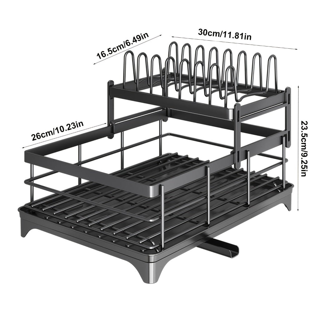 Escurridor de platos grande con bandeja de drenaje, escurridor de platos de acero al carbono para encimera de cocina, escurridor de platos extraíble, organizador y almacenamiento de cocina (negro, blanco)