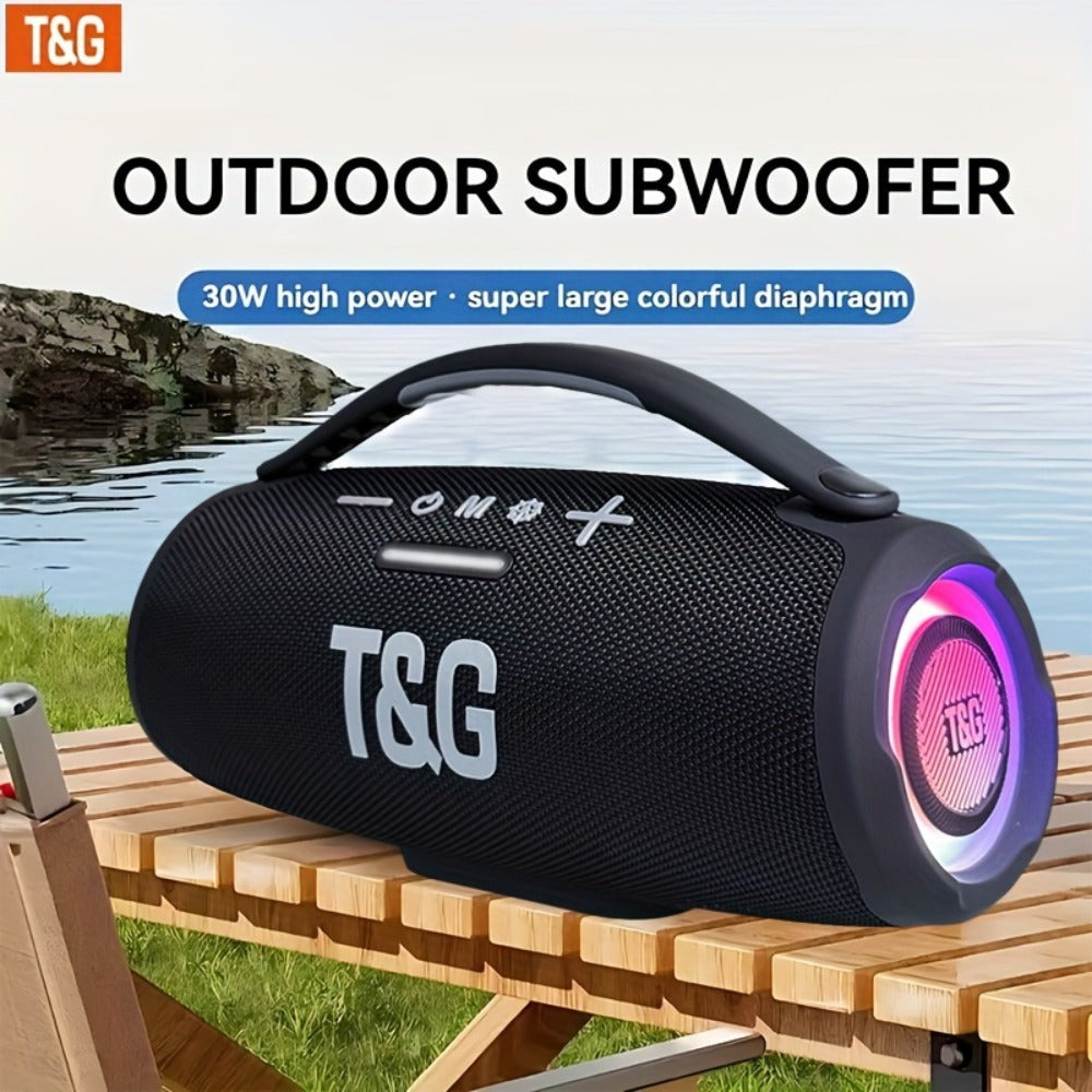 Altavoz Inalámbrico TG de 30W, Altavoz Portátil con Sonido Envolvente de Subwoofer, IPX5, Carga USB, Tipo-C, Tarjeta TF/Unidad Flash USB/Aux, Soporte para Teléfono Móvil/Tablet/Computadora, Camping al Aire Libre y Cine en Casa con Pantalla LED, 3000Mah