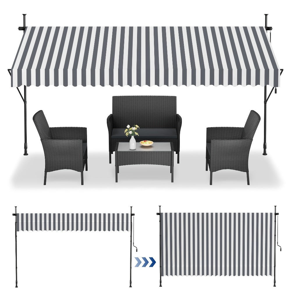 Funda para toldo de balcón con abrazadera, cubierta para toldo de balcón con manivela, sin perforación, altura ajustable para balcón y jardín