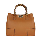 Bolso de cuero real con asas de bambú hecho en Italia, bolso de mujer, bolso de bambú de cuero