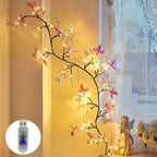 Luz LED de rama con mariposas 1.3 m | Para dormitorio, patio y decoración