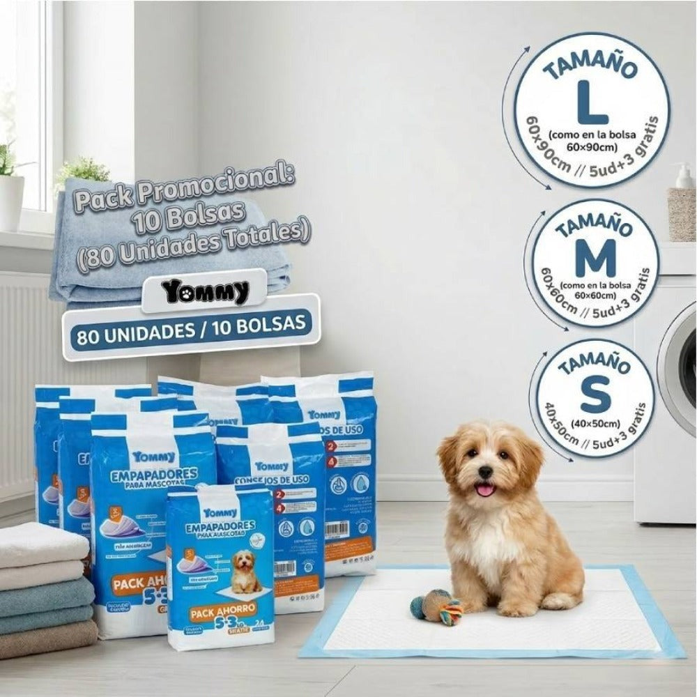 80 unidades de Empapadores para Mascotas | Empapadores para Entrenamiento de Perros y Cachorros | Absorción Rápida | Diseño Antifugas | Adecuados para Entrenamiento en Interiores o Uso en Exteriores | Tamaños: 40×50CM, 60×60CM, 60×90CM | Adecuados para Ma