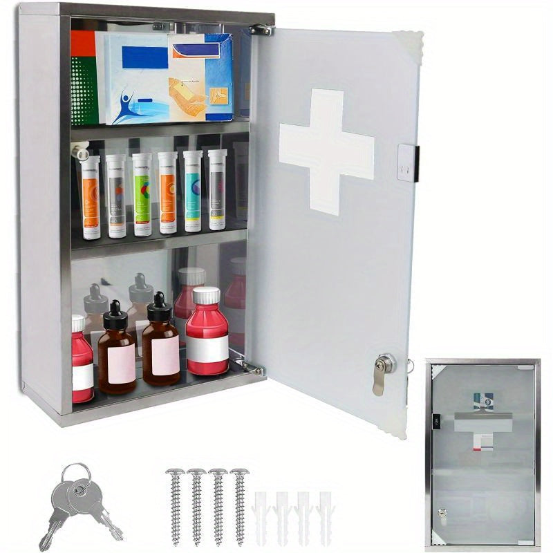 Botiquín con compartimentos, botiquín hecho de vidrio esmerilado con puerta magnética y caja de medicamentos para colgar llaves