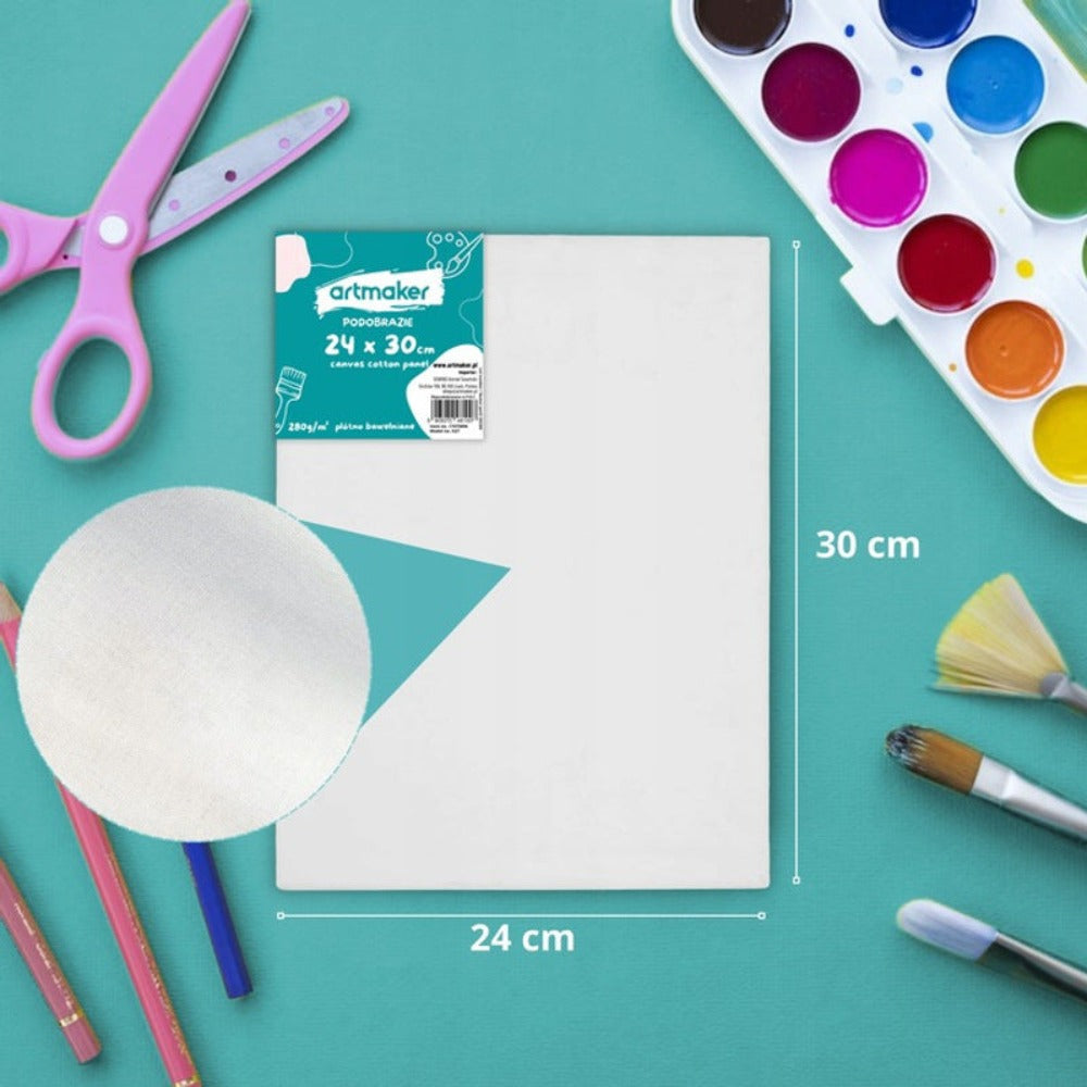 Set de Pintura Artmaker para Niños y Adultos - Kit Artístico Completo con Caballete de Madera de 50 cm, 3 Lienzos de Panel de 24x30 cm, Pinturas Acrílicas de Algodón en Tubos (12 Colores x 12 ml), 10 Pinceles Sintéticos Profesionales y Paleta para Mezclar