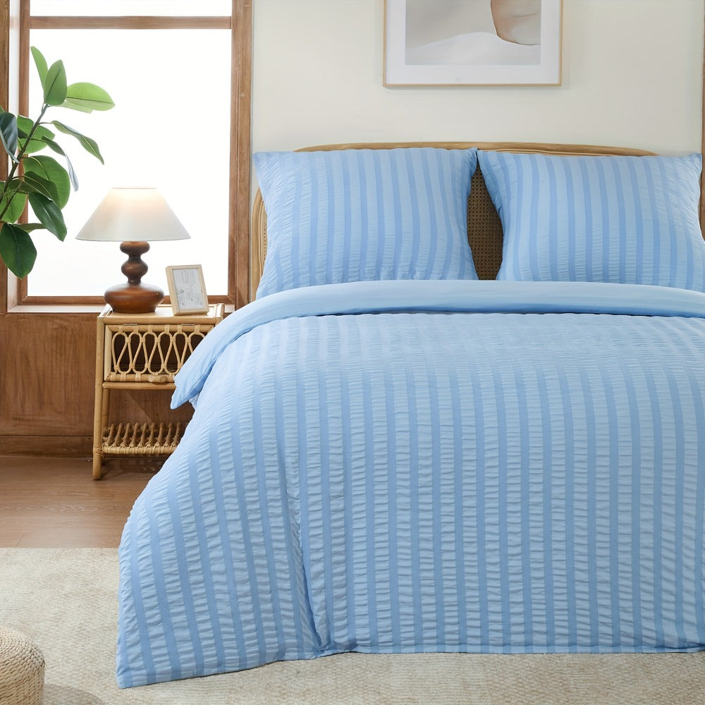 1 funda nórdica de gasa con burbujas y rayas en relieve, ropa de cama sencilla con cierre de cremallera, lavable a máquina, ideal para habitaciones de hotel, dormitorios, etc. Incluye funda de almohada de 80 * 80 cm