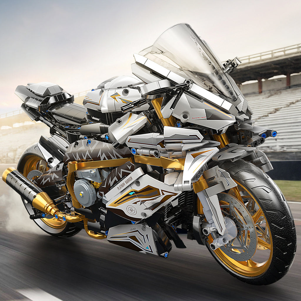 Modelo de motocicleta de bloques de construcción a escala grande 1:5 de 2078 piezas, color platino-dorado, fácil de montar y operar, adecuado como regalo para cumpleaños, Día de San Valentín y fiestas de Pascua