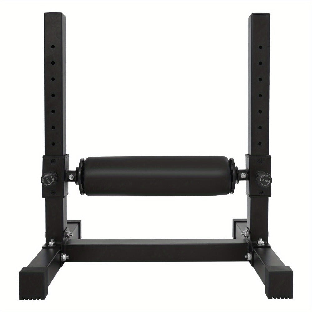 Soporte de sentadilla con pierna ajustable con rueda - Negro, 60,96x56,64x67,06cm, gran capacidad de carga (199,58KG), alfombras antideslizantes, perno de ajuste de altura, ideal para gimnasios y lugares de fitness en casa, sin batería