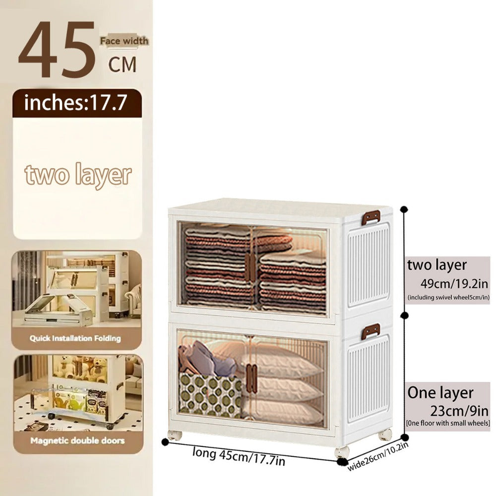 Locker infantil extragrande de 45 cm con puertas con ruedas - Taquilla plegable para dormitorio y guardería para guardar desorden, documentos, juguetes, bocadillos y cajones de plástico para almacenamiento, locker infantil multicapa