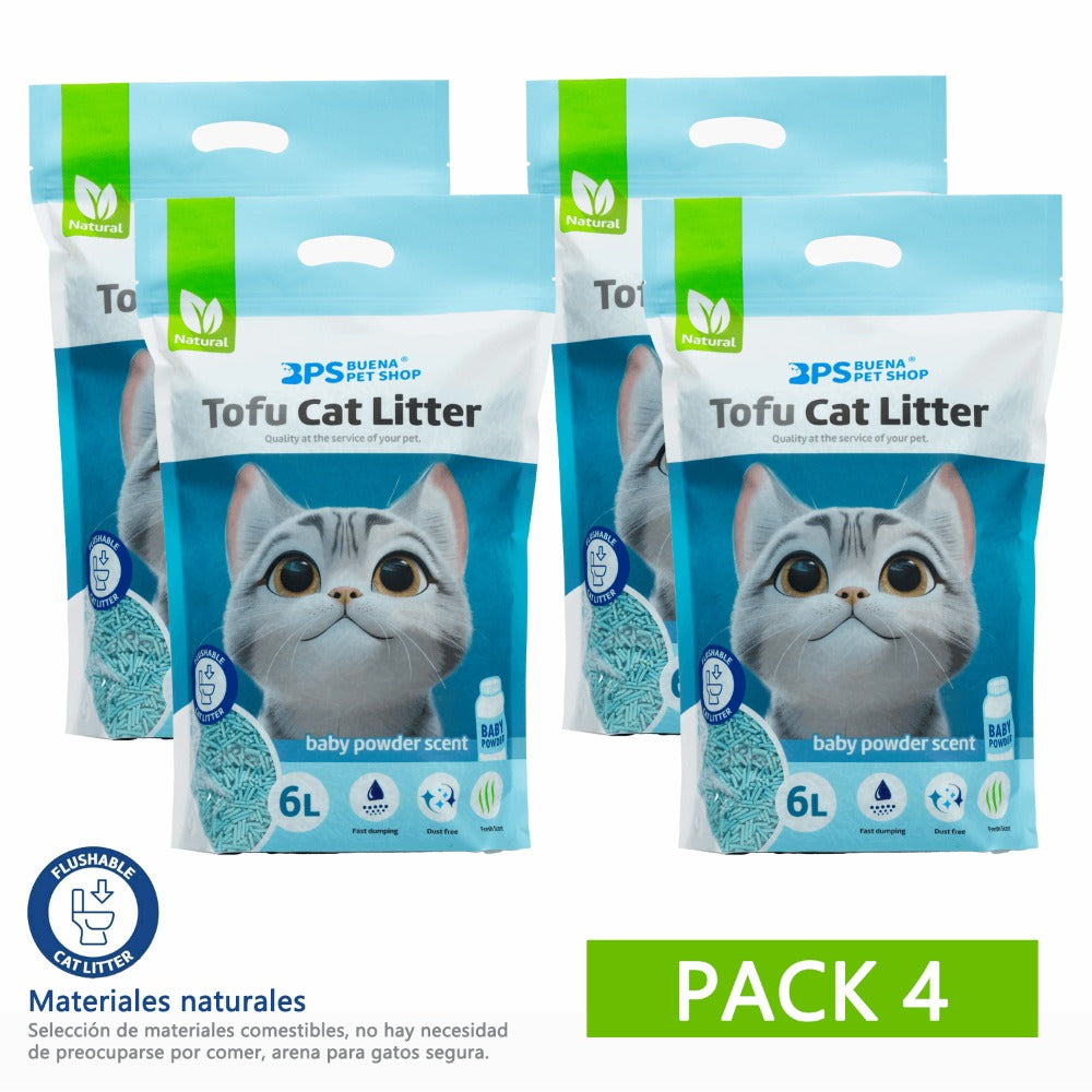 4PCS Arena de Tofu para Gatos aglomera 6L - Sin Polvo Fácil de Aglomerar y Controla Olores -y Segura para Gatitos 2-2.3kg cada bolsa