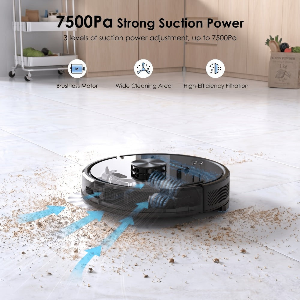 Lubluelu SL60 Plus+ Robot Aspirador con Autovaciado, Manos Libres hasta 60 Días, Robot Aspirador y Trapeador Combo de Súper Succión de 6500Pa, Navegación Láser LDS9.0, Mapeo Multicapa, Robot Aspirador 3 en 1 Autocargable para el Hogar, Pelo de Mascotas, P
