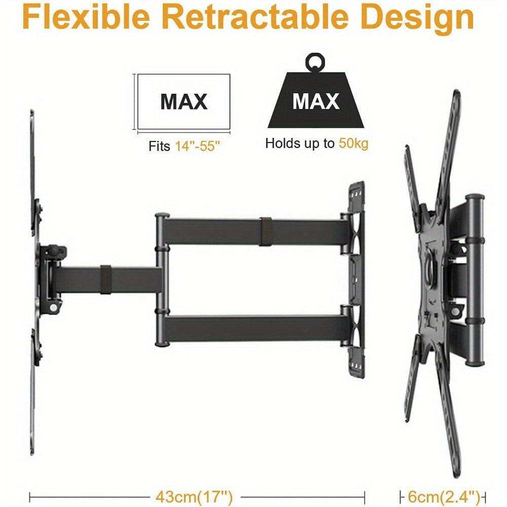 Soporte de pared universal giratorio e inclinable para TV, soporte para TV o monitores planos o curvos de 81.28-139.7 cm