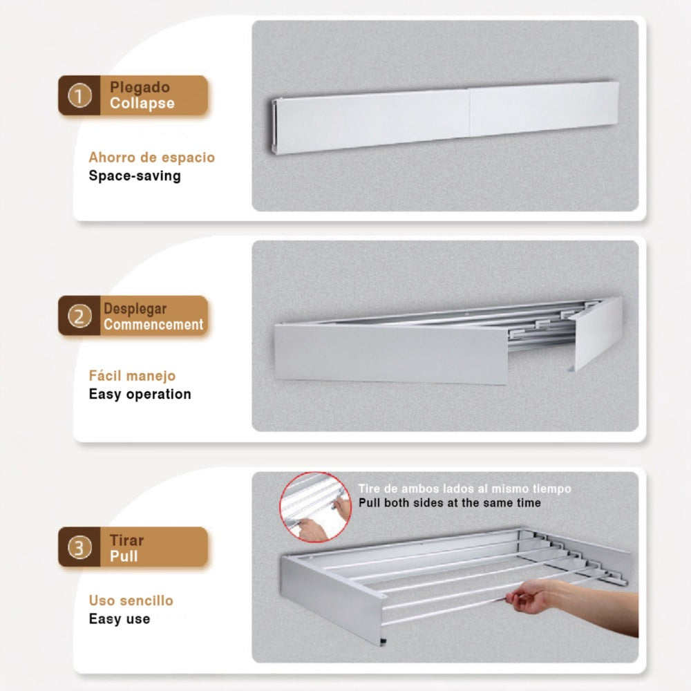 Mikomika Tendedero Plegable Montar en Paredes - Retrctil - Tendedero Plegable de 80cm para Interiores o Exteriores -y Compacto Que Ahorra de Espacio, Capacidad para 30Kilos, Cuenta con 6 barras de 80cm aluminio de alta resistencia (T001 1999)