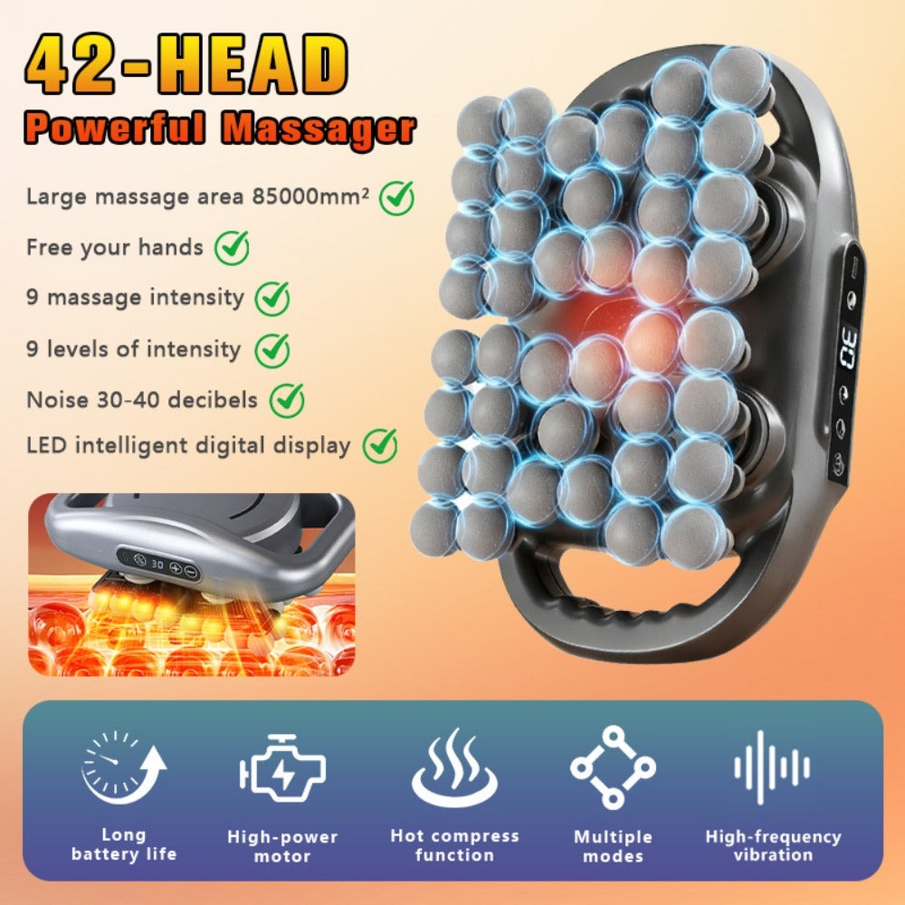 Masajeador multifuncional de 12/42 cabezales, masajeador eléctrico corporal, compresa caliente, relaja músculos, apto para cuello, hombros, espalda y piernas, 9 modos de ajuste, pistola masajeadora, apto para fitness en casa, deportes al aire libre, relaj