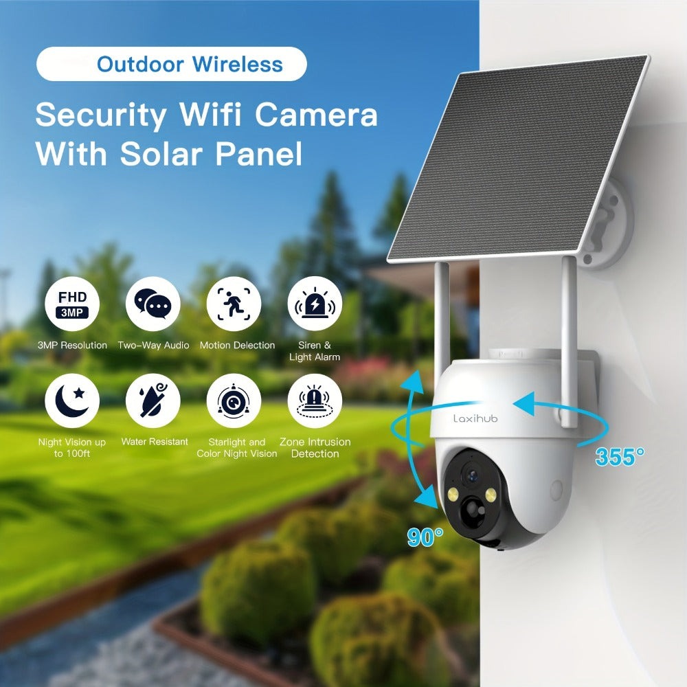 Cámara de seguridad PTZ Wifi para exteriores Laxihub, seguimiento automático, cámara de vigilancia CCTV con audio, visión nocturna a color, detección humana con IA, audio bidireccional, cámara de seguridad inalámbrica de 2.4Ghz, cámaras de seguridad para