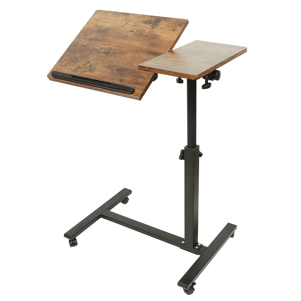 Escritorio Ajustable para Laptop, 60 X 34.5 X 58-90 Cm, Mesa Plegable para Cama, Mesa de Sofá con Ruedas, Soporte Elevable para Laptop Giratorio 360 Grados, Escritorio de Madera para Sofá y Laptop