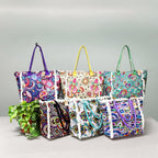 MEJORADA Bolso de Playa Grande con Estampado Colorido y Flecos, Estilo Tote con Forro Interior, Tamaño 55x35x20 cm - Ideal para Playa, Piscina y Viajes