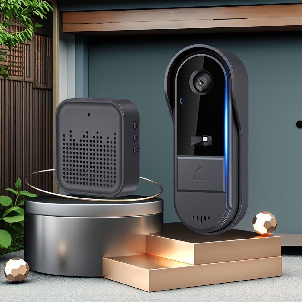 Cámara de Video Timbre Inalámbrica Wi-Fi, Cámara de Video Timbre Interior/Exterior, Detección Humana por IA y Alertas Instantáneas, Visión Nocturna HD 1080P, Audio Bidireccional, Monitor Interior en Tiempo Real, Alimentación USB, Batería de Larga Duración