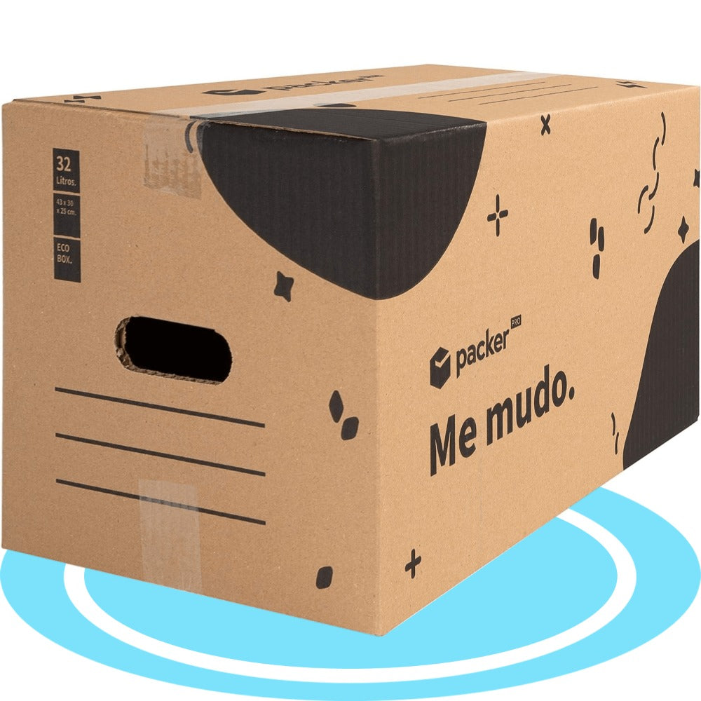 Caja Cartón para Mudanzas y Almacenaje Ultra Resistentes con Asas, Cartón Resistente de Máxima Durabilidad, Tamaño Ideal para Mudanzas y Almacenaje de Libros, Objetos y Ropa, Asas Laterales para Manejo Fácil y Seguro - packer PRO