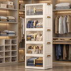 Armario de Almacenamiento Plegable con Ruedas y Puertas - Extra Gran Capacidad, Diseño Transparente para Dormitorio, Organización de Armario para Ropa, Documentos, Juguetes - Organizador de Plástico