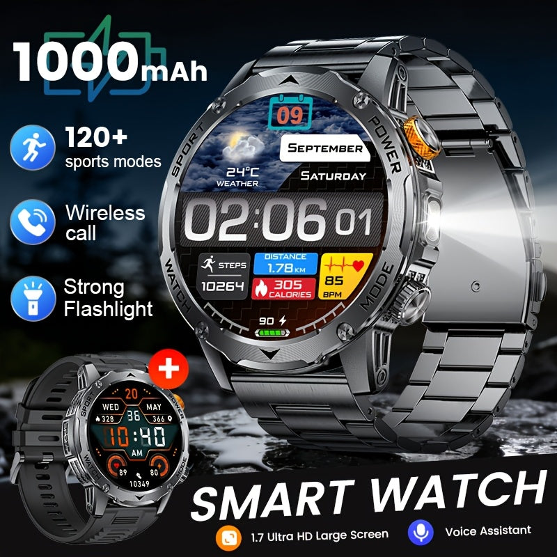 SIEMORL Smartwatch para hombre con más de 50 horas de tiempo de espera ultra largo, reloj inteligente HD de 1.7 pulgadas con batería de 1000 mAh/Función de teléfono/Más de 110 modos deportivos/Monitoreo del sueño, Reloj para hombre para iPhone Android Pod