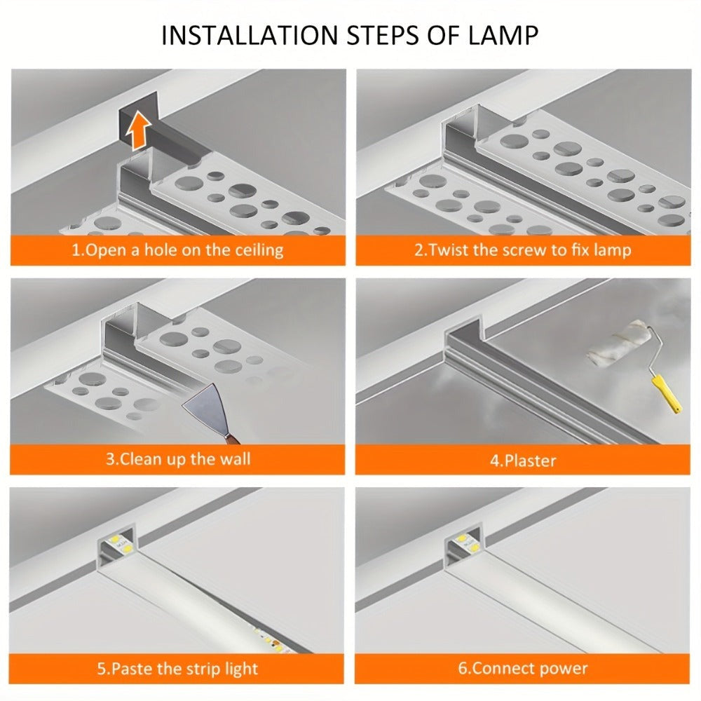 Perfil de canal de aluminio LED | Longitud de 2 m, ancho total de 6 cm | Ranura de 2.3 cm | Riel de montaje empotrado profundo | Sin fuente de luz | Ideal para montar tiras LED en techos, gabinetes, estantes, iluminación de cocina