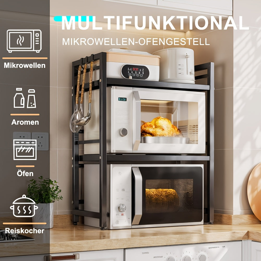 Estante Multifuncional para Microondas de Tres Niveles/Doble Nivel, Organizador de Encimera Ajustable, Soporte para Ollas y Microondas, Extensible y Retráctil, Almacenamiento para Cocina