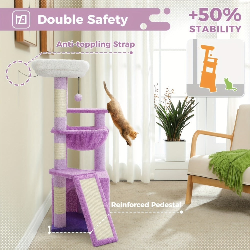 Árbol para Gatos de Interior PAWZ con Gran Apartamento, 1 Tablero de Sisal, 3 Postes Rascadores, Torre Rascadora para Gatos con Hamaca Grande y Percha de 90cm
