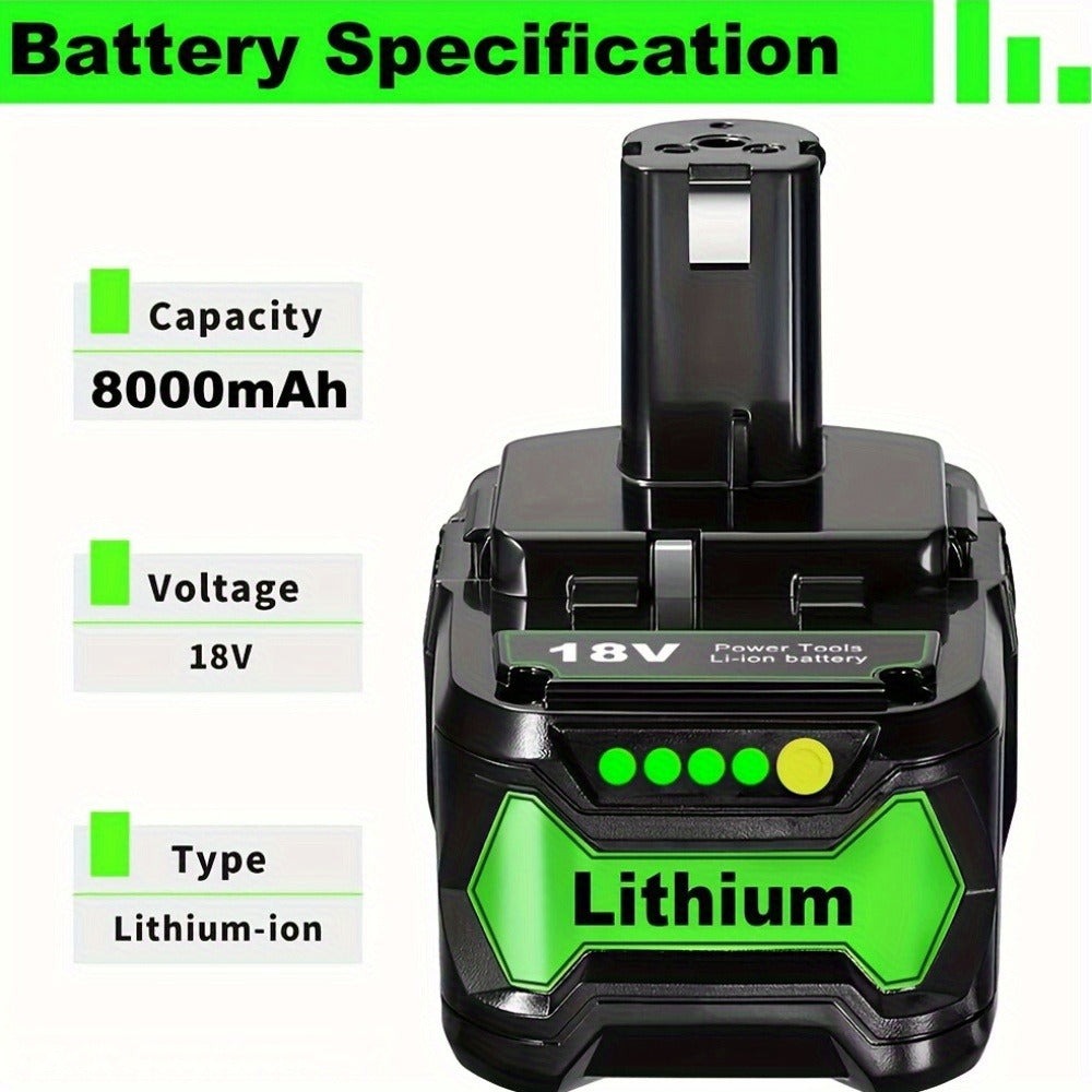 Paquete de 1-2 P108 8.0AH 18V Batería Compatible con Ryobi 18V ONE+ Batería de Repuesto P108 P102 P103 P104 P105 P107 P109 P122 Baterías para Herramientas Inalámbricas Baterías de Carga Rápida con Indicador