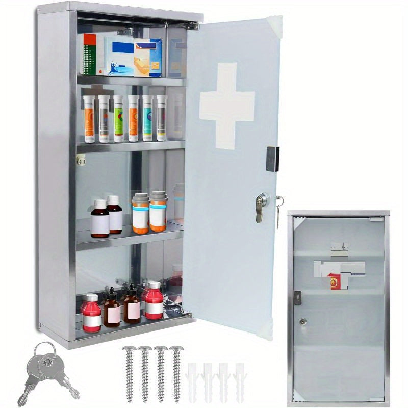 Botiquín con compartimentos, botiquín hecho de vidrio esmerilado con puerta magnética y caja de medicamentos para colgar llaves