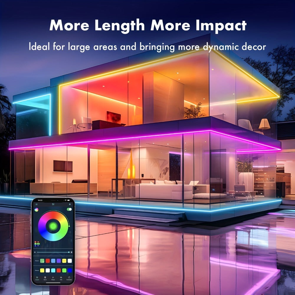 30m/20m/15m/10m/5m Luces LED Neon Flexibles Inteligentes con Control por App/Mando, Alta Calidad, Regulables, Lámpara RGB para Exteriores, Sincronización Musical o DIY, Función Temporizador para Habitaciones, Regalos