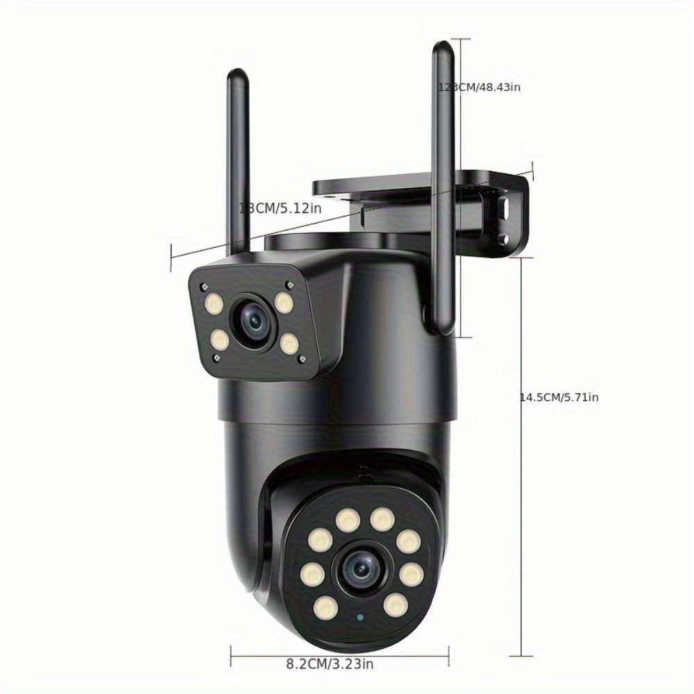 Cámara de seguridad PTZ para exterior de 1080P con enlace de doble lente, cámara inalámbrica, vista de 360°, seguimiento automático, detección humana, alarma de luz, visión nocturna en color, WiFi 2.4G, grabación 24/7, audio bidireccional