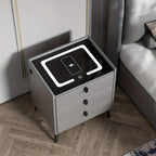 Mesita de noche inteligente gris, negra y blanca, con luz LED, 3 cajones, cómoda para sala de estar/dormitorio