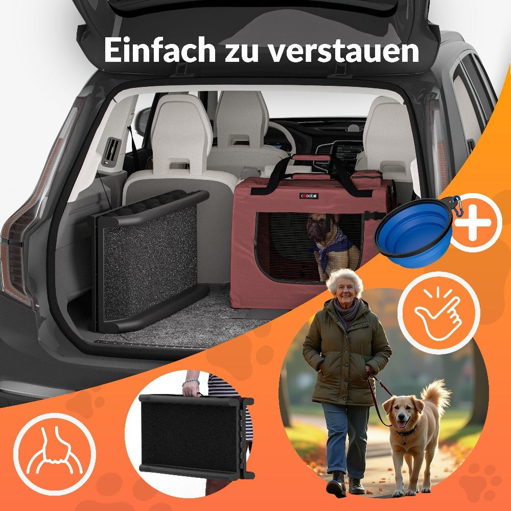 CADOCA® Rampa para Perros Coche Maleteros Escalones Plegable Capacidad 90 KG Compacta 156x40cm Ligera Antideslizante