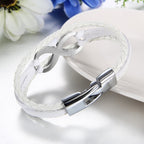 Pulsera de Cuero PU Trenzado con Símbolo Infinito para Hombres y Mujeres - Brazalete en Forma Infinity, Estilo y Blanco Regalo Joyería Unisex Para Boda/Aniversario/Accesorio Punk (Sin Metal, Uso Todo el Año)