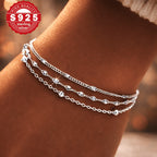 Pulsera de Plata 925 para Mujeres, Pulsera de Amistad Ajustable, Multicapa - Joyería Creativa para Mujeres, Regalo para San Valentín, Cumpleaños, Navidad