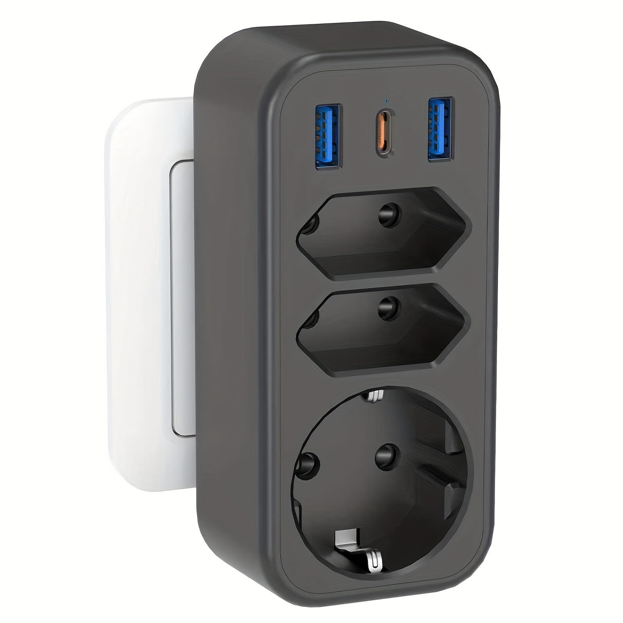 2 unidades de enchufe USB, adaptador de enchufe, multi enchufe 6 en 1 con 3 salidas, 2 cargadores USB, 1 puerto tipo C, compatible con teléfonos celulares, computadoras portátiles, para electrodomésticos, multi enchufe para el hogar, viajes y oficina