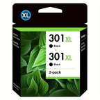 Cartuchos de tinta negros de alto rendimiento 301XL remanufacturados para HP 301 XL para impresoras HP Deskjet 1000 1010 1012 1015 1050 Envy 4500 4504 5530 Officejet 2620 2622 4630, 2 piezas