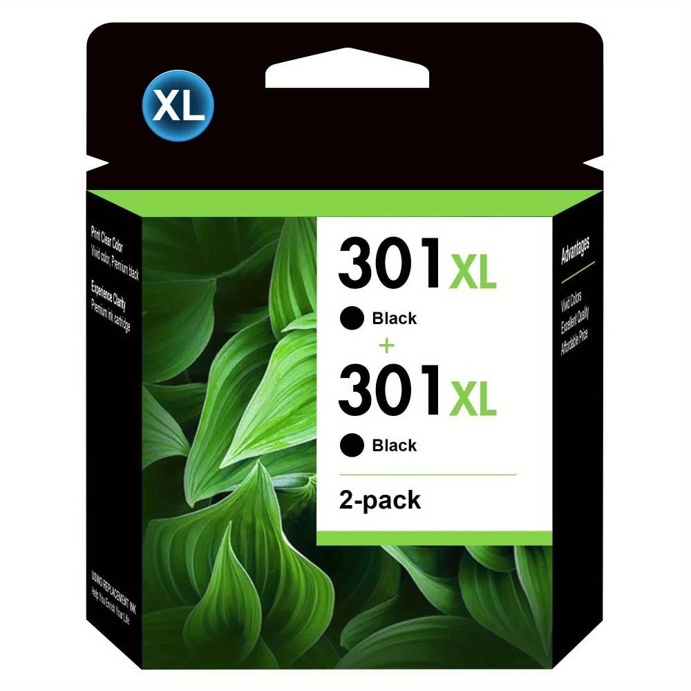 Cartuchos de tinta negros de alto rendimiento 301XL remanufacturados para HP 301 XL para impresoras HP Deskjet 1000 1010 1012 1015 1050 Envy 4500 4504 5530 Officejet 2620 2622 4630, 2 piezas