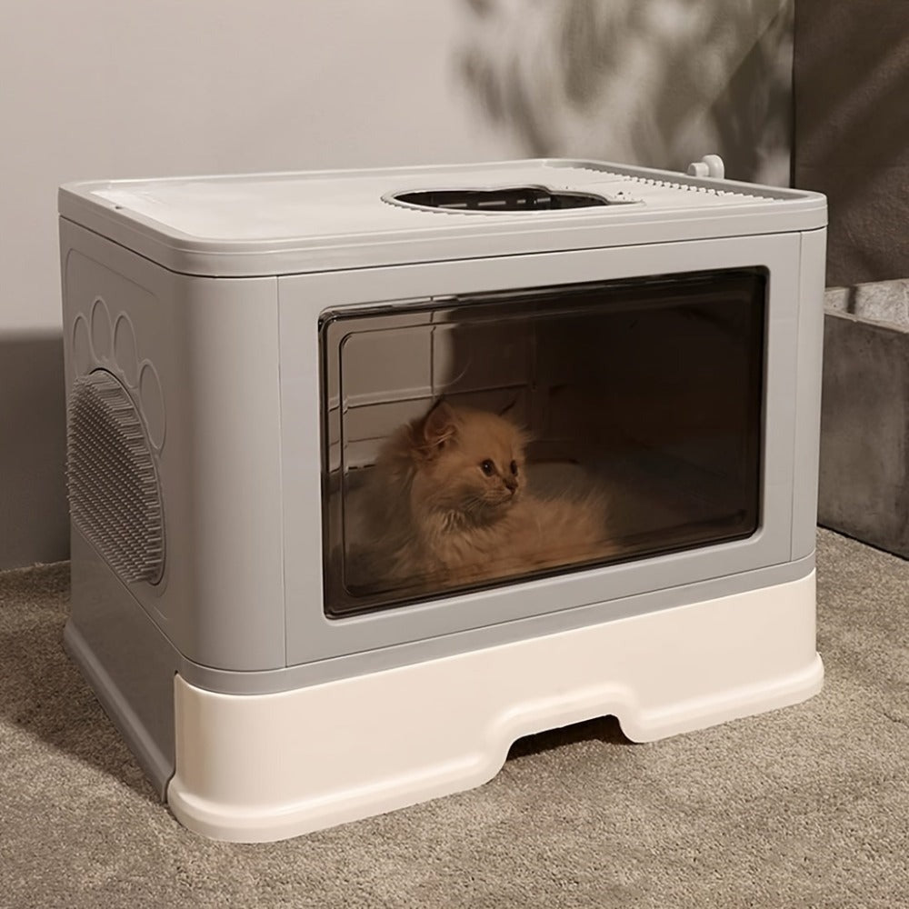 Caja de arena cerrada para gatos, cajas de arena con entrada frontal y salida superior, bandeja de arena extraíble con masajeador, pala para arena, para gatitos, diseño desmontable