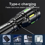 1 linterna recargable potente de alto lumen, 4 modos de iluminación, linterna LED zoomable, linterna de emergencia portátil de aleación de aluminio con pantalla electrónica, para emergencias comerciales, pesca, camping, exploración, caza, senderismo