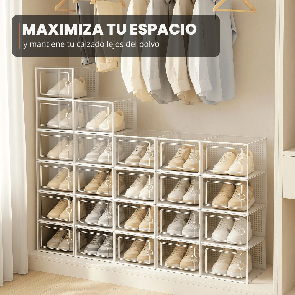 RELAXTY Pack Organizador de Calzado – Cajas DE Zapatos Transparentes Apilables con Apertura Frontal, Sistema Antivuelco y Ventilación