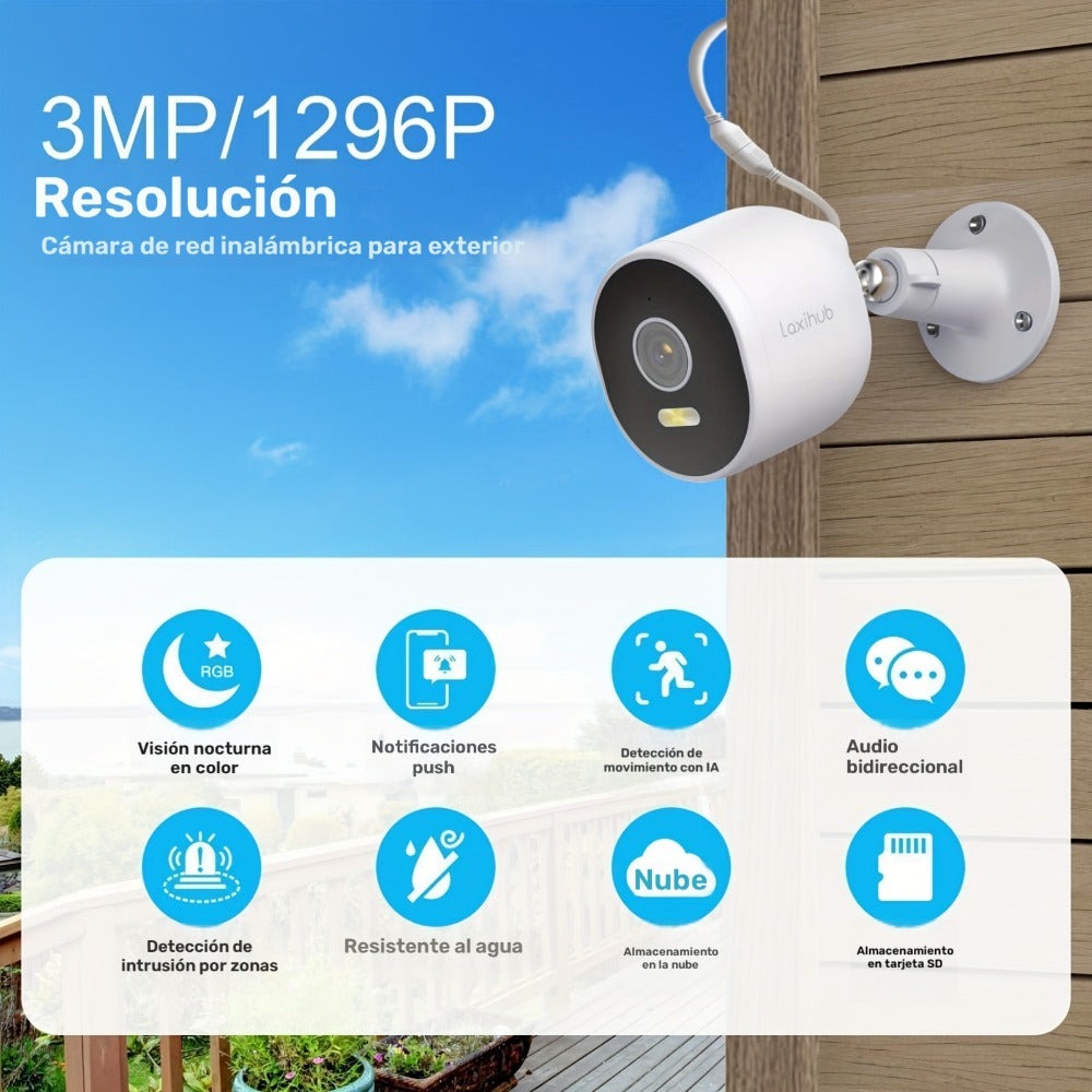 4 cámaras de seguridad de visión nocturna a color Laxihub, cámara de video PTZ Wifi, audio bidireccional, cámara de seguridad inalámbrica inteligente para el hogar con seguimiento de movimiento, alimentada por energía solar, monitoreo exterior y detección