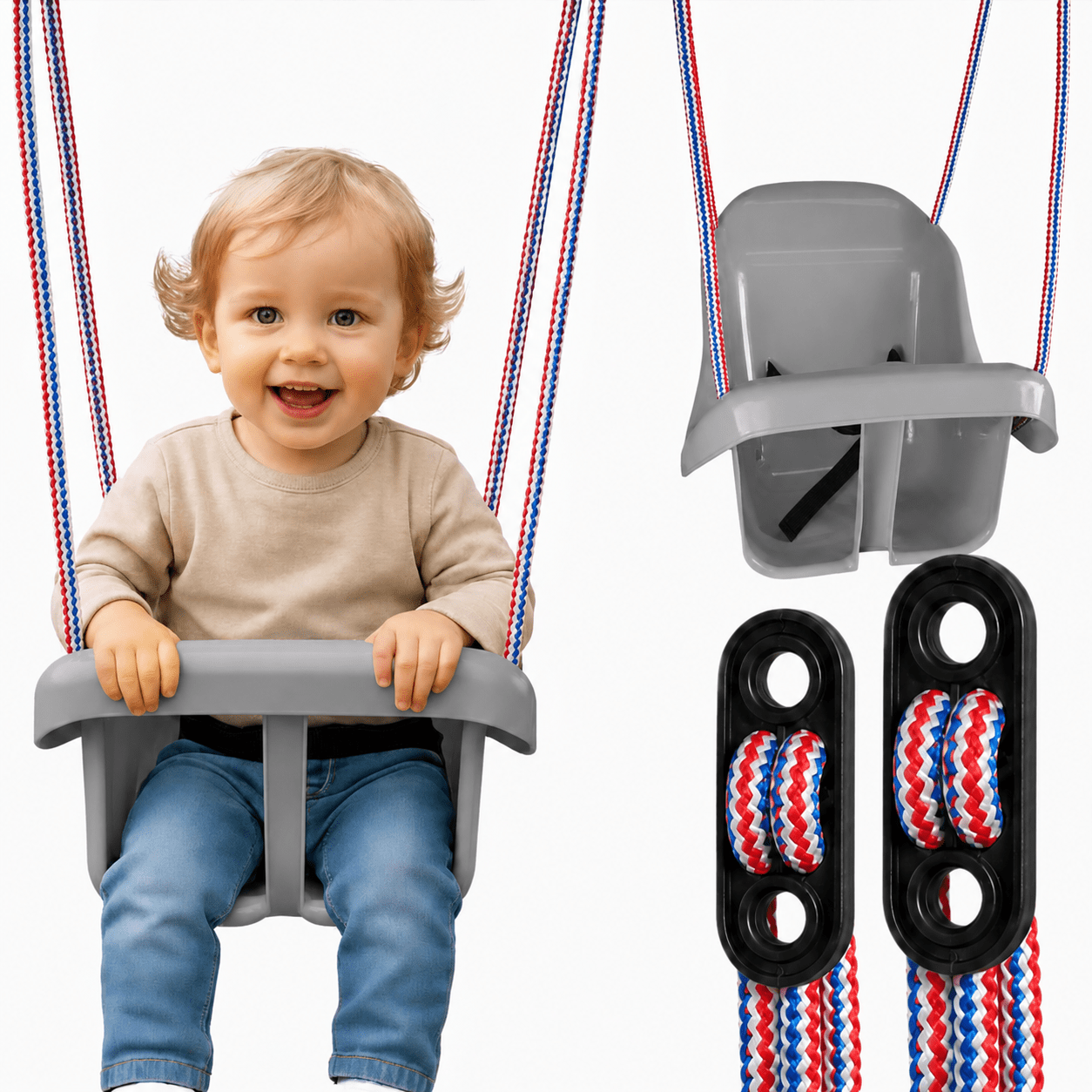 Colgacama tipo cubo para niños con cinturón de seguridad y cuerdas ajustables, asiento con respaldo alto y protección lateral, polipropileno duradero resistente a las condiciones climáticas y radiación UV, colgacama fácil de limpiar para el jardín, terraz