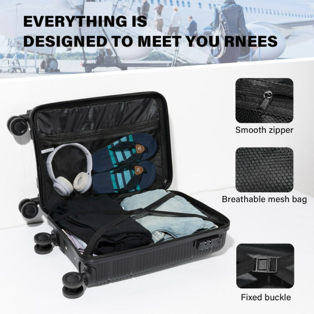 1 pieza de equipaje de PP resistente de 20 pulgadas, duro y suave, con ruedas giratorias de 360°, cerradura con contraseña y estilo TSA, asa extensible, cremallera suave y bolsillos de malla - Adecuado para equipaje de mano en aviones, trenes y viajes