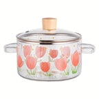 1 pieza de olla de vidrio con estampado de tulipán para sopa, 1500ml/50.7oz. Hecha de vidrio de borosilicato, adecuada para estufas de gas, estufas portátiles, estufas de cartucho, cerámicas eléctricas, no apta para cocinas por inducción, ollita pequeña c