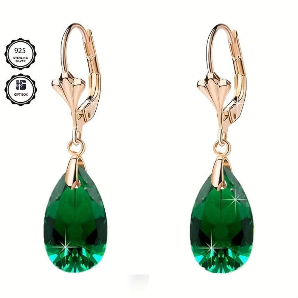 Arete de Cristal Sintético Verde Elegante en Plata 925 para Mujeres, Regalo Perfecto para San Valentín, Navidad y Uso Diario, Incluye Caja de Regalo Hermosa