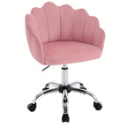 1 Silla de oficina para el hogar, Silla de escritorio, Silla de maquillaje, Silla de terciopelo con respaldo en forma de pétalo - Cómoda y hermosa, Silla giratoria con ruedas, Altura de silla ajustable, Base de metal, Fácil de montar